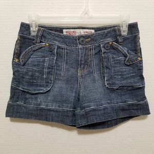 Mossimo Supply Co. shorts 3 low rise jean denim pockets whiskered stretch Y2K